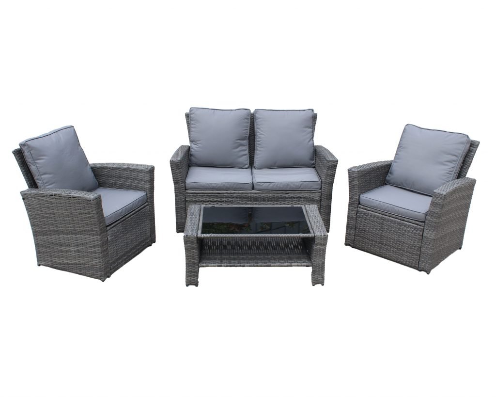 Soft Cushion Grey 4 Piece Rattan Garden Set - H&G